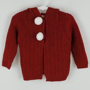 PatPat Infant Size 6-9 Months Red White Cabled Hooded Snap Up Cardigan NWT